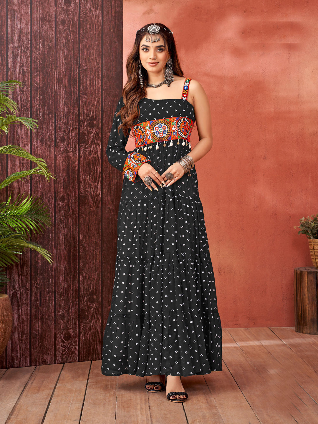Black Navratri Special Heavy Embroidered Gown | Elegant Ready-to-Wear Party Dress for Festivals & Special Occasions