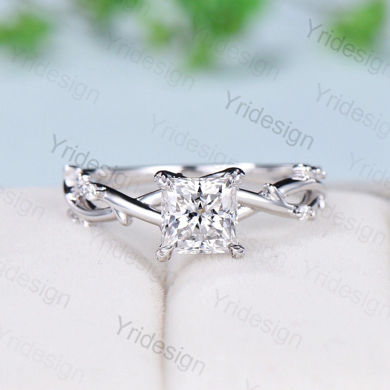 2CT Princess Cut Moissanite Engagement Ring - Nature Inspired Leaf Branch Design, Unique Twig Wedding Band, Durable & Sparkling for Everyday Wear, Perfect Gift for Anniversaries, Proposals & Special Occasions