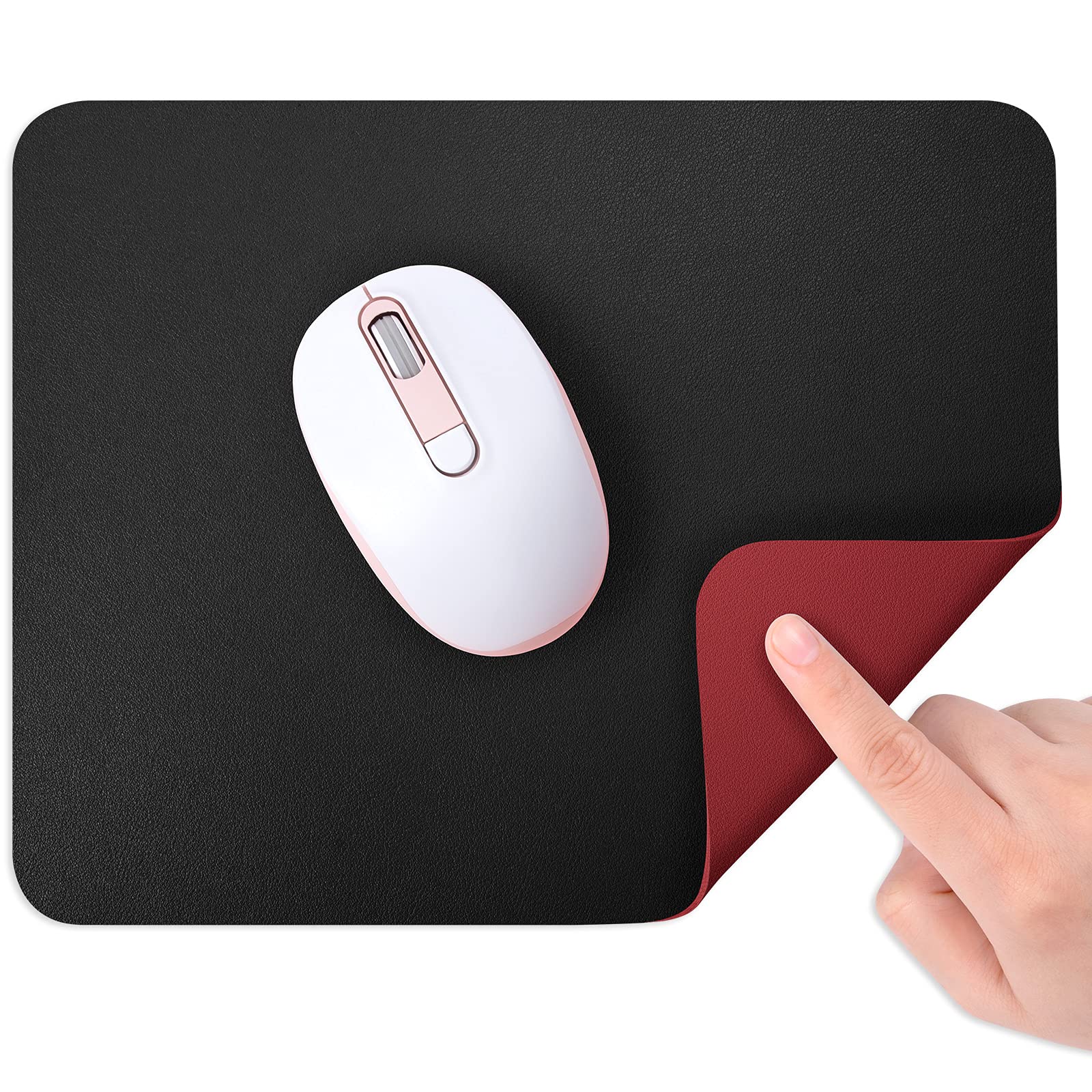 Premium Double-Sided PU Leather Mouse Pad - 10.2 x 8.7 Inch Round Non-Slip Waterproof Desk Mat for Office, Home & Gaming (Black & Red) | Ergonomic Computer Accessory for Men, Women & Kids | Perfect for Laptops, PCs & Workspaces