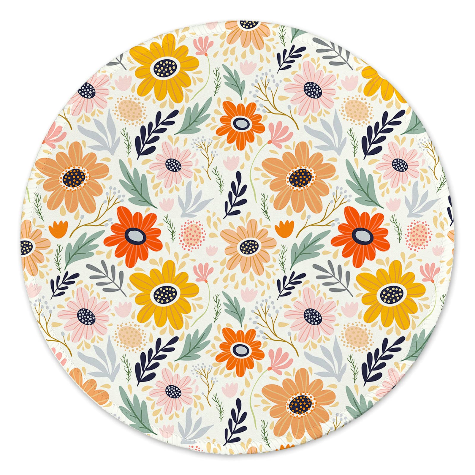 Premium Round Gaming Mouse Pad - Non-Slip Rubber Base with Stitched Edge (7.9x7.9 Inch) for PC, Laptop & Office - Cute Floral Design for Gamers & Professionals