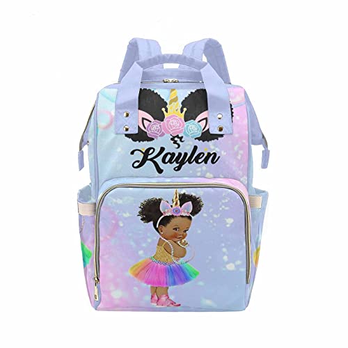 Custom Personalized African Baby Girl Princess Rainbow Unicorn Diaper Backpack - Stylish Nappy Bag for Travel & Daily Use - Perfect Gift for Moms & Dads - Ideal for Daycare, Shopping & Family Outings