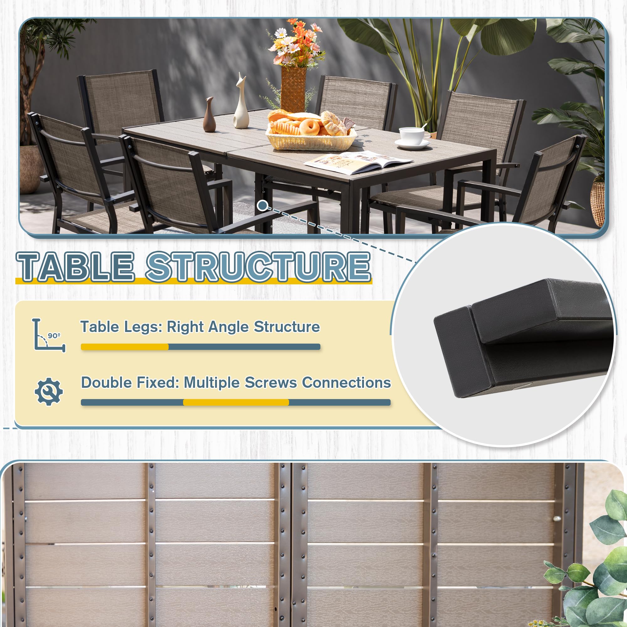 Rankok 35 x 59 Inch Outdoor Dining Table for 6 - Rust-Proof Rectangular Patio Table with Metal Frame - Perfect for Garden, Balcony, Poolside, Lawn & Backyard Entertaining