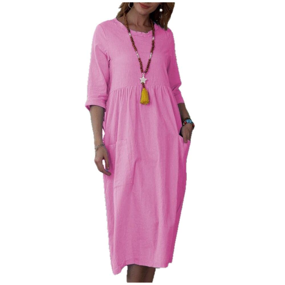 NP Women's Casual Waist Color O-Neck Long Sleeve Dress - Elegant Everyday Wear for Work, Date & Party