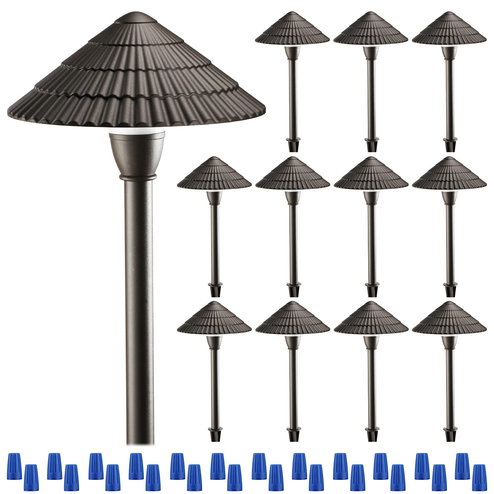 LEONLITE 12-Pack 3W LED Low Voltage Landscape Pathway Lights - 12-24V Waterproof Outdoor Lighting, 3000K Warm White, Cast Aluminum Bronze - Perfect for Yard, Garden, Walkway, Driveway & Patio Lighting