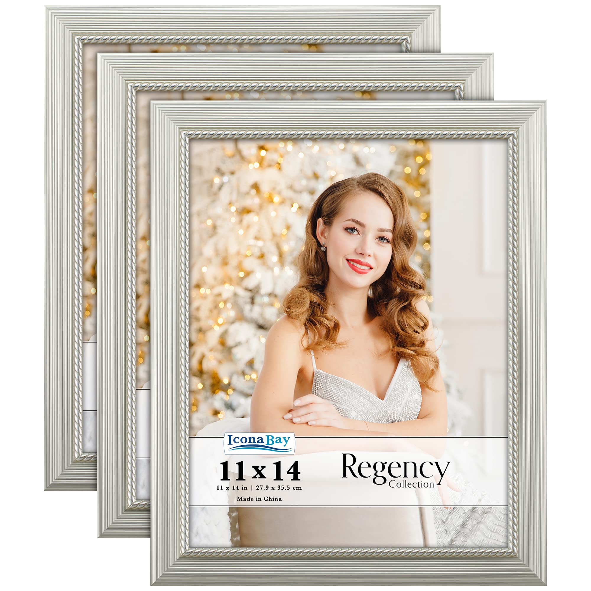 Baroque 11x14 Picture Frames (3 Pack) - Silver Wall or Tabletop Photo Frames for Home Decor
