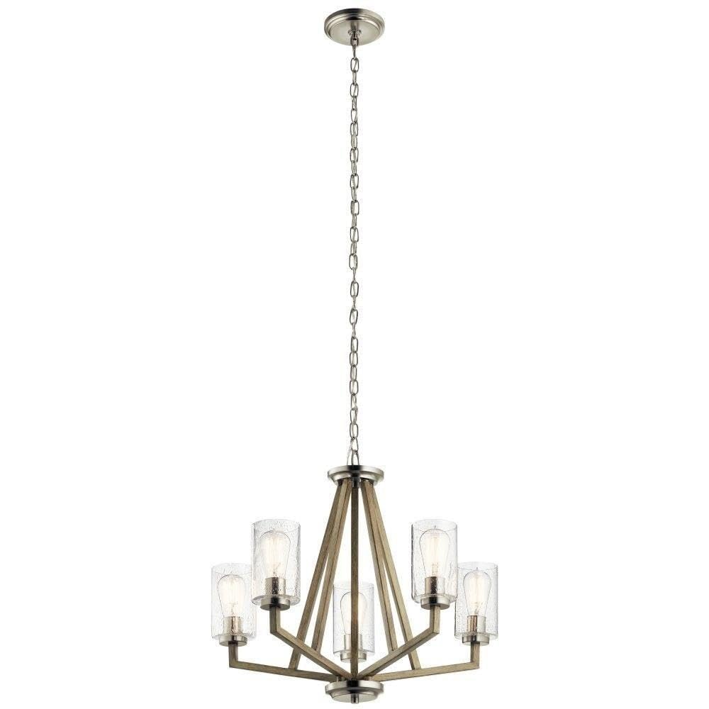 5-Light Contemporary Geometric Chandelier with Clear Seeded Glass - Distressed Antique Gray Finish - Modern Dining Room & Foyer Lighting Fixture