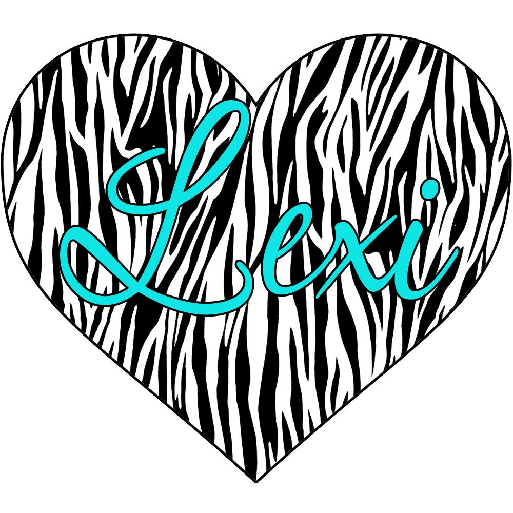 Custom Personalized Zebra Print Heart Wall Decal - Aqua Color Name Art Decor (24