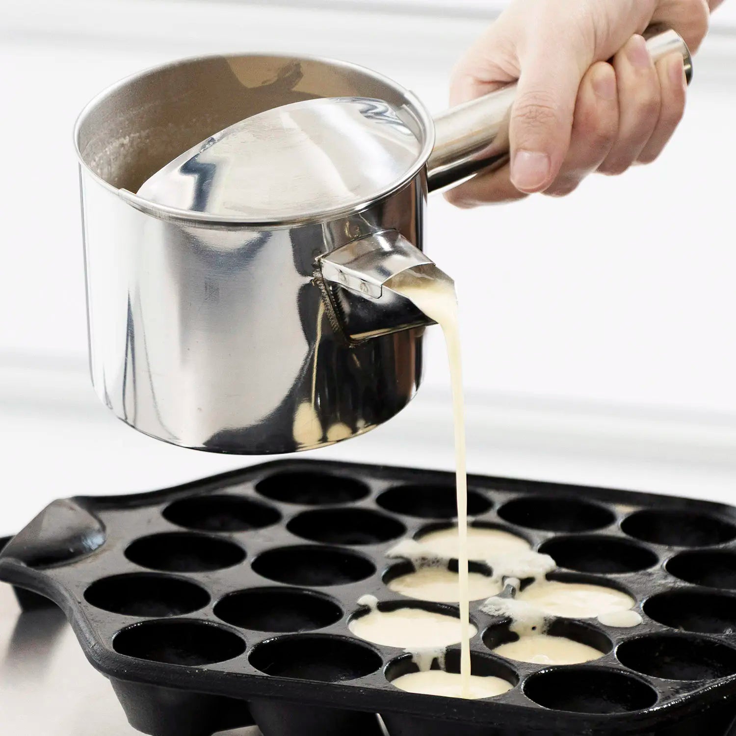 Stainless Steel Takoyaki Batter Pouring Funnel Pitcher - Perfect for Japanese Street Food & Home Cooking - Great for Takoyaki, Pancakes & Doughnuts Making