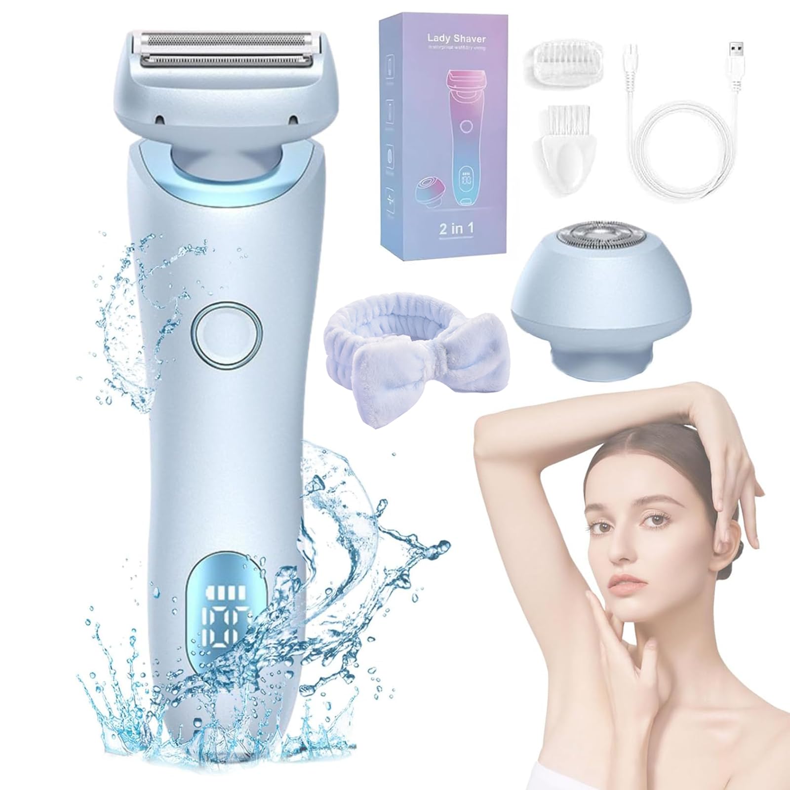 Dusk Official Razor for Women - Glide Pro 3.0 Electric Shaver, 2-in-1 Rechargeable Wet/Dry Shaving System with Smooth Glide Technology - Perfect for Legs, Underarms & Bikini Area (Blue, 1-Pack)