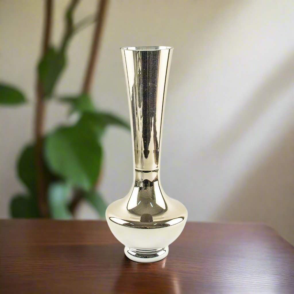16x3.75 Inch Modern Metallic Glass Vase for Home Decor - Elegant Centerpiece for Dining Table, Living Room, Wedding & Office Decorations