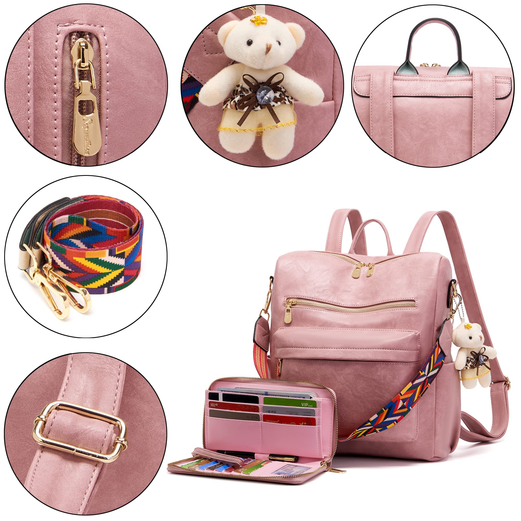 Soperwillton Women's PU Leather Backpack Purse - 2pcs Set for Travel & Daily Use