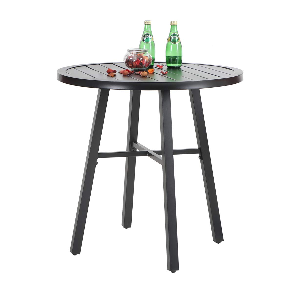 PHI VILLA 28 Inch Round Outdoor Patio Table - Weather-Resistant Metal Bistro Table in Black | Perfect for Backyard, Garden, Balcony & Poolside Dining