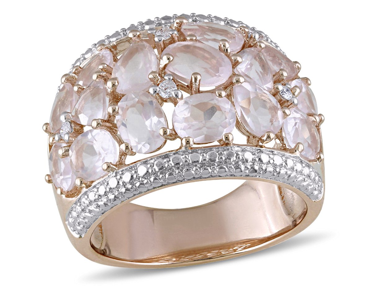 6.0 Carat (ctw) Synthetic Rose Pink Quartz Ring in Rose Gold Plated Sterling Silver with Accent Diamonds - Elegant Jewelry for Weddings, Anniversaries & Special Occasions