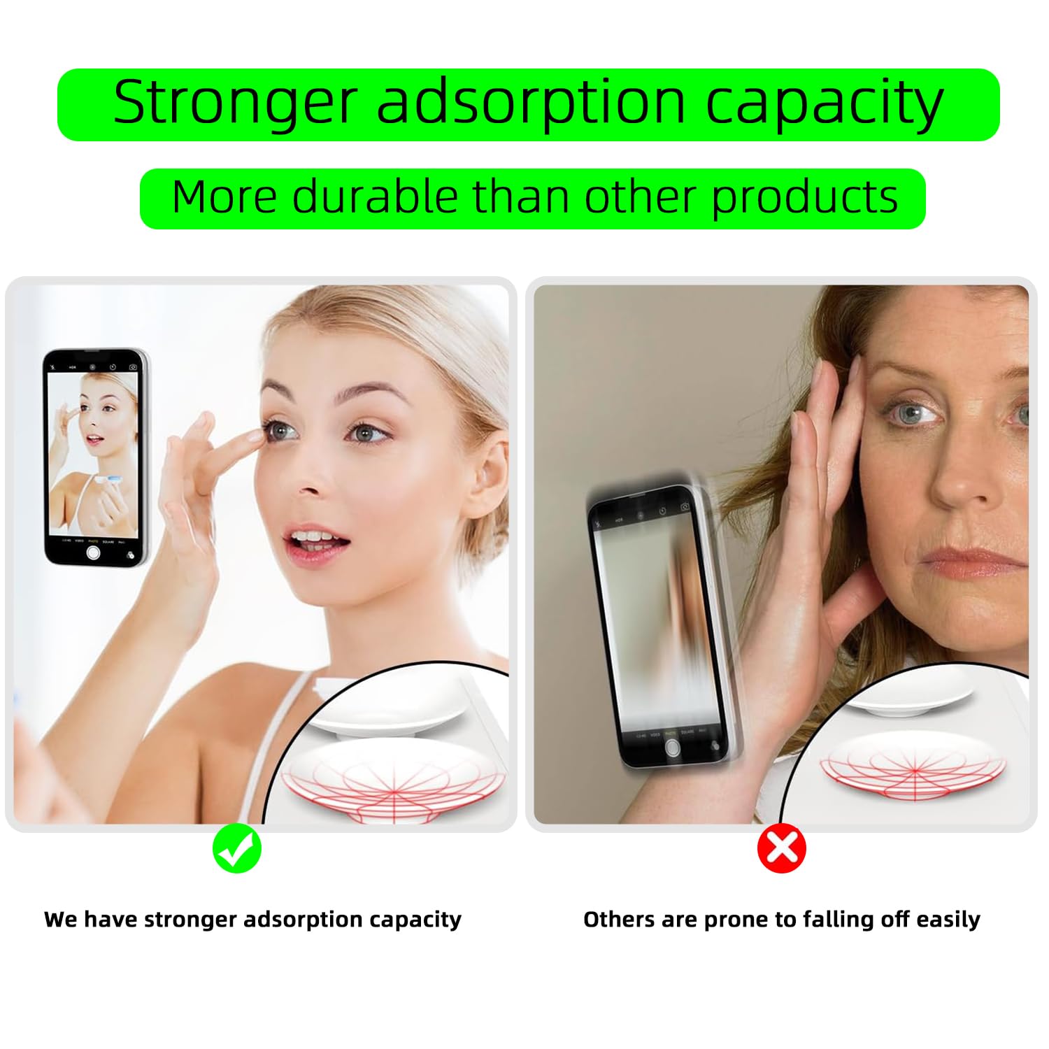 Non-Slip Silicone Suction Cup Phone Holder for iPhone & Android - Sticky Phone Grip for Hands-Free Selfie, Video & Shower Mirror - Light Blue (2 Pack) - Perfect for Bathroom, Car Dashboard & Kitchen Use