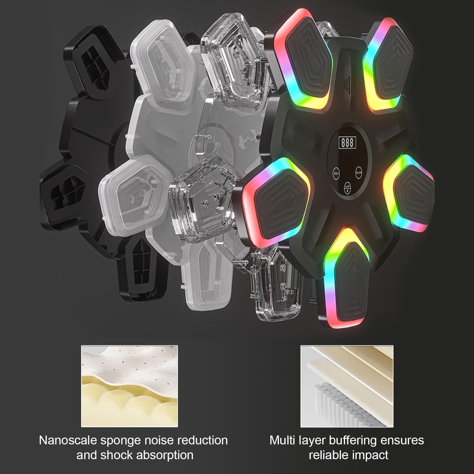 Music Punching Machine with Boxing Gloves - 17 Inch LED Boxing Workout Equipment for Adults & Kids, Wall Mounted Home & Gym Exercise Equipment with Colorful Lights | Perfect for Fitness Training, Stress Relief & Fun Family Activities