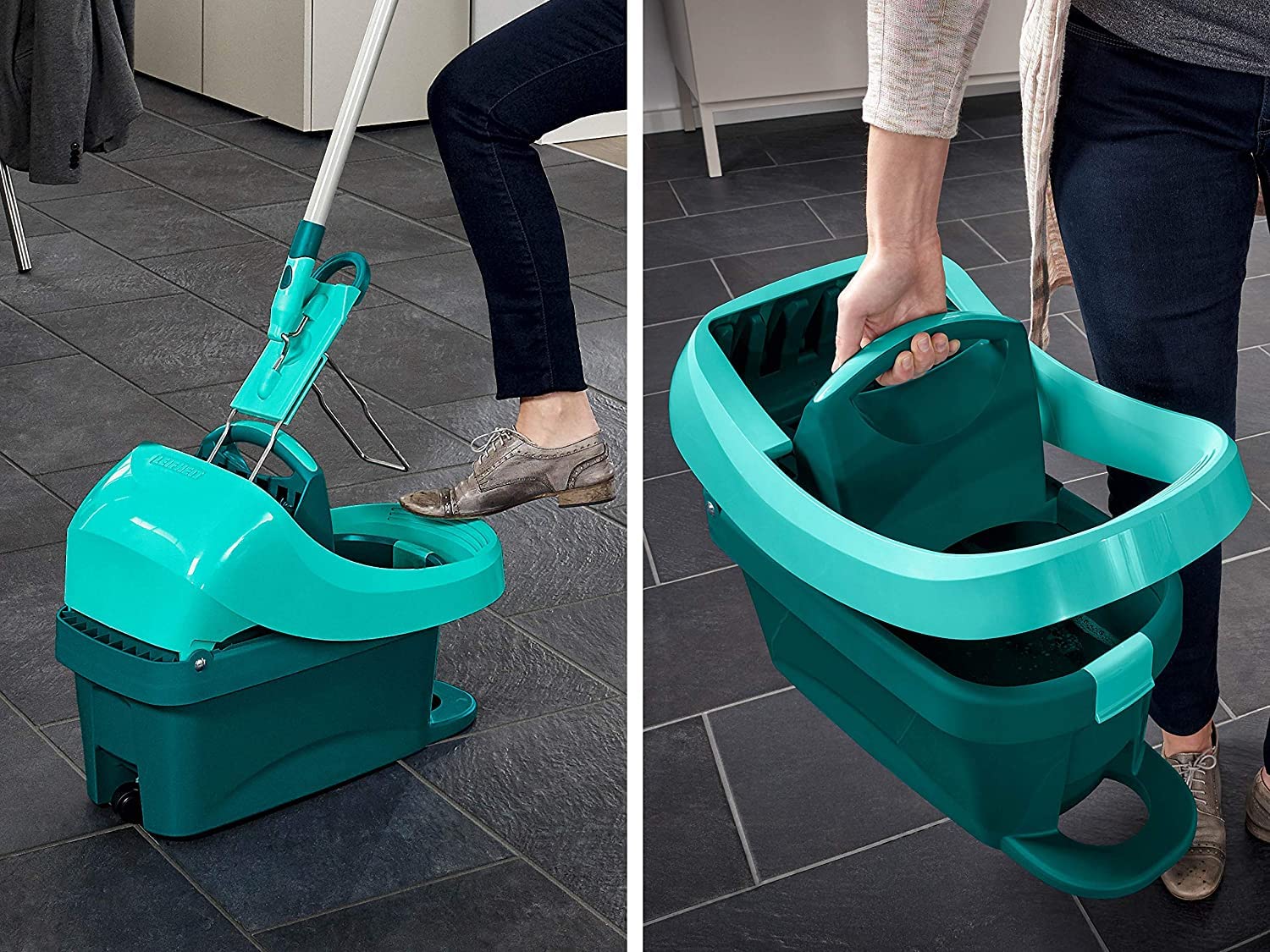 Leifheit Professional Evo Mop Press with Integrated Wheels - Heavy Duty Floor Cleaning for Kitchen, Bathroom & Hardwood Floors