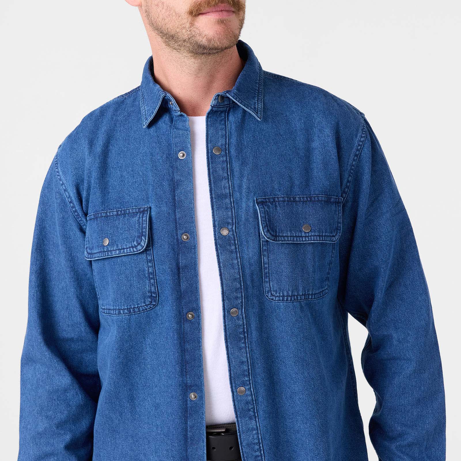 Austin Denim Shirt for Men - Classic Blue Denim Button Down Shirt with Long Sleeves | Perfect for Casual Wear, Outdoor Adventures & Layering