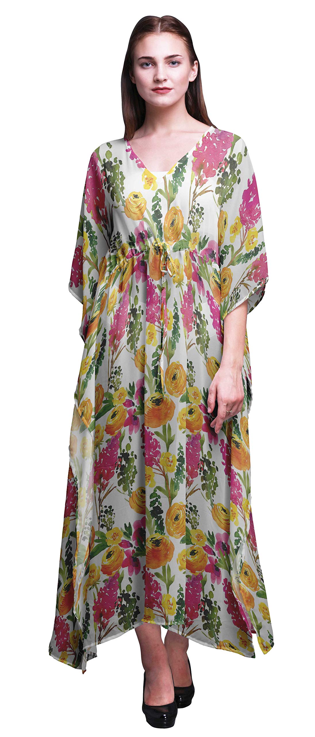 Bimba Beach Kaftan - Women's Flowy Maxi Dress Cover Up, Long Summer Kimono for Swimwear, Poolside, Vacation & Boho Fashion