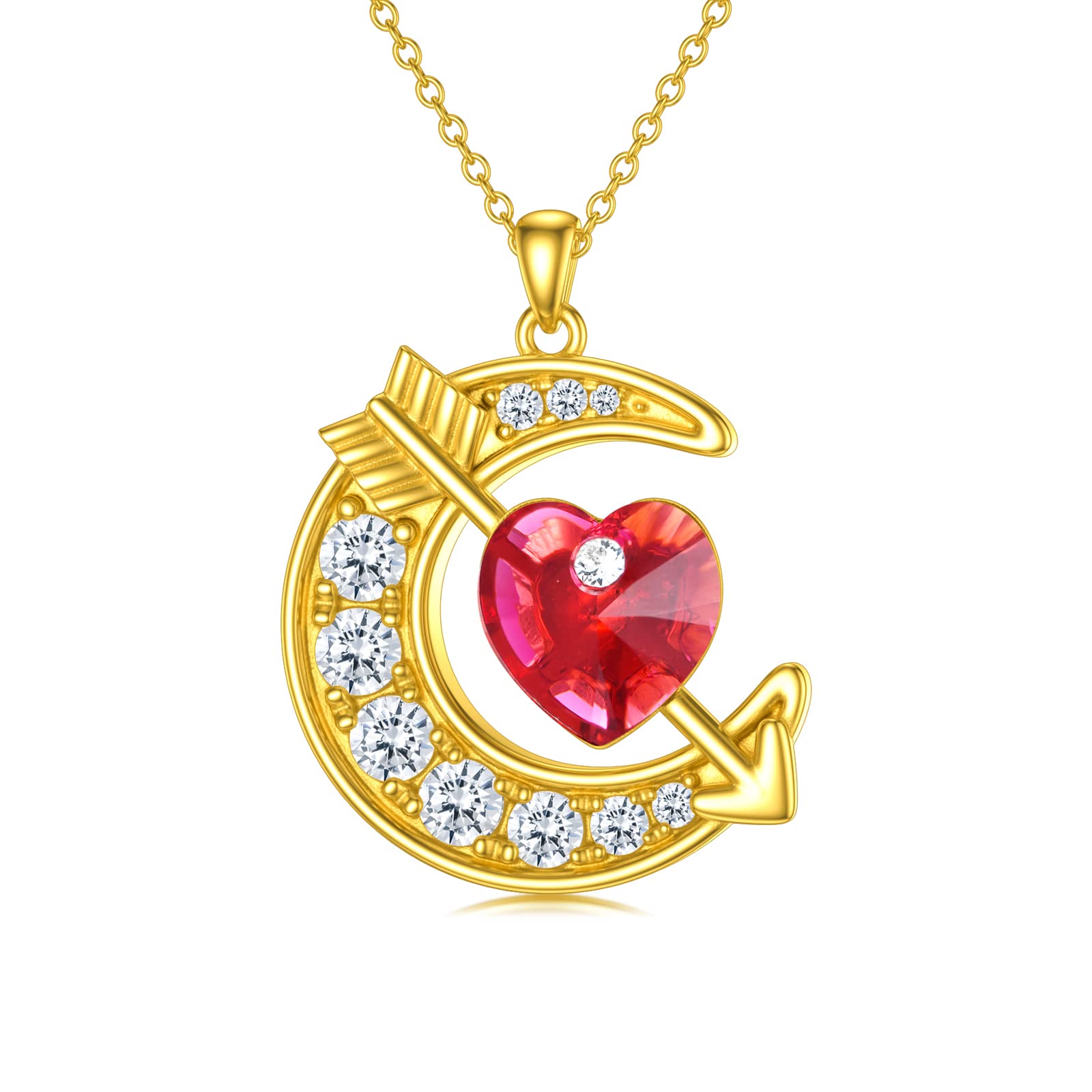 OCJ Sterling Silver Moon Birthstone Pendant Necklace for Women - Classic Love Arrow Crystal Jewelry with Birthstones | Perfect Birthday, Christmas Gift for Her, Daughter, Teens & Girls | Elegant Everyday Wear, Special Occasions & Romantic Gifts