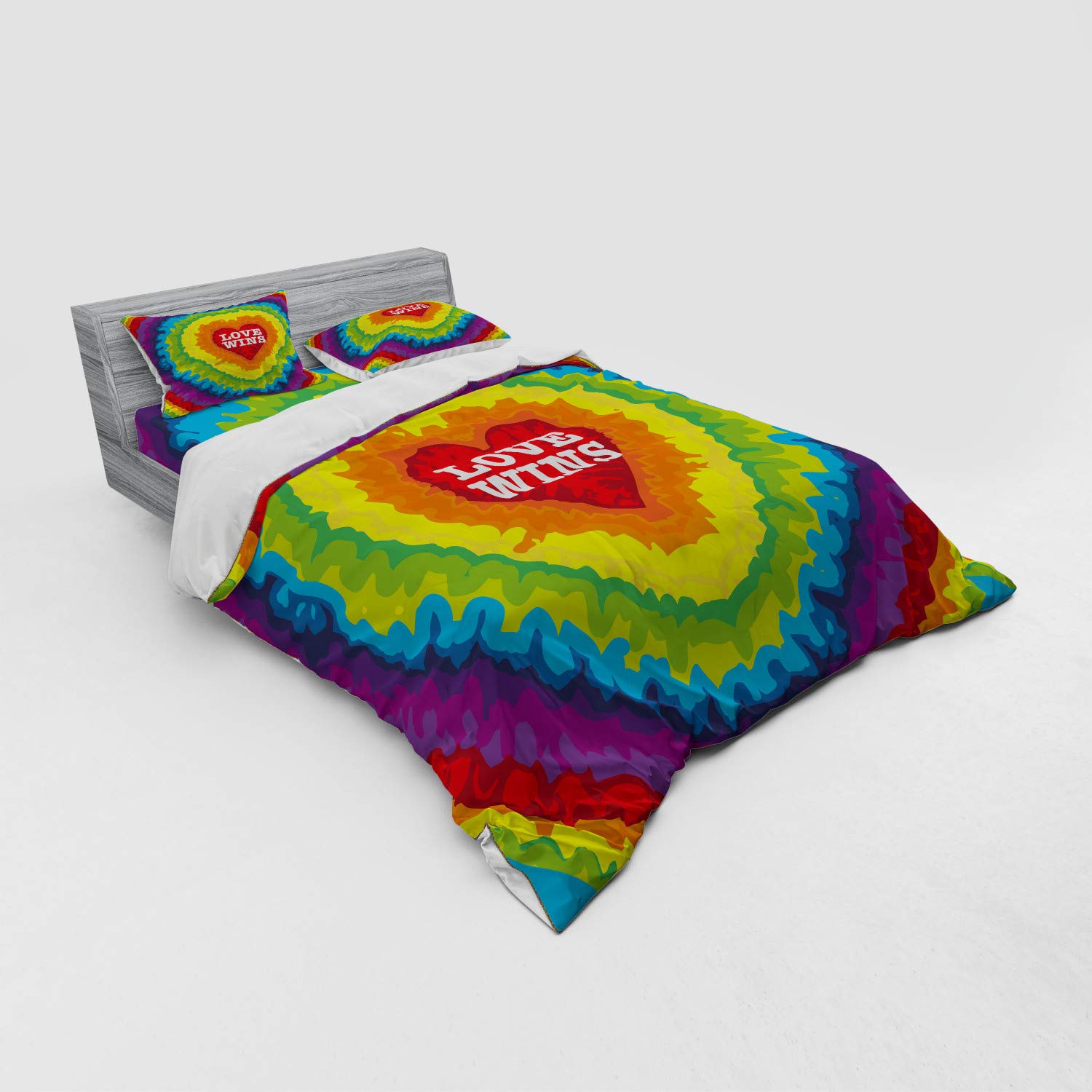 Ambesonne Pride Duvet Cover Set - Queen Size 4-Piece Bedding with Shams & Fitted Sheet - Vibrant Rainbow Tie-Dye Digital Print for LGBTQ+ Celebration - Perfect for Pride Month Decor, Bedroom Makeover & Love Wins Themed Events
