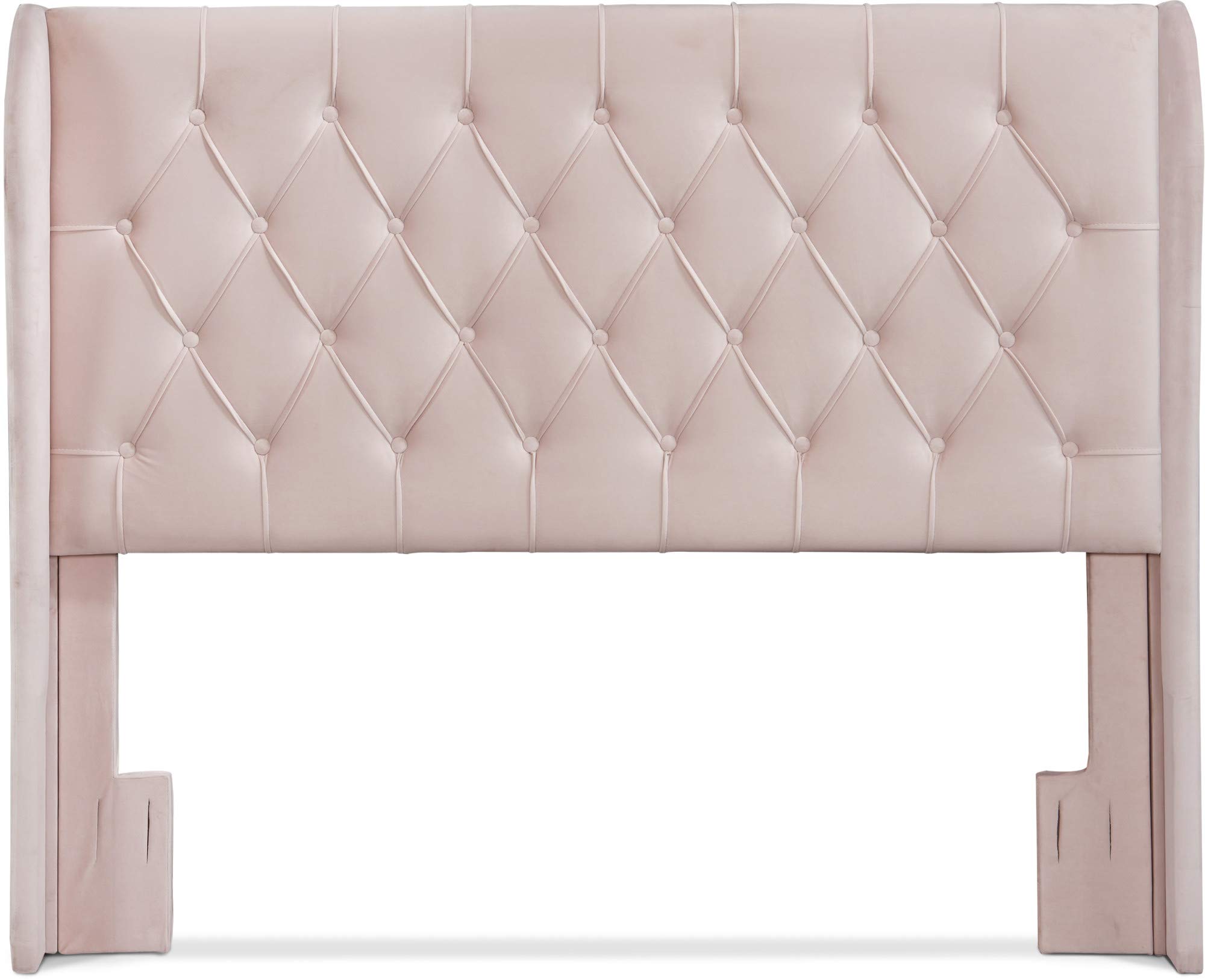 Modern Wingback Upholstered Headboard with Diamond-Tufting - Soft Fabric Queen Size Bed Frame - Blush Pink Bedroom Accent Furniture for Master Bedroom, Guest Room & Nursery Decor
