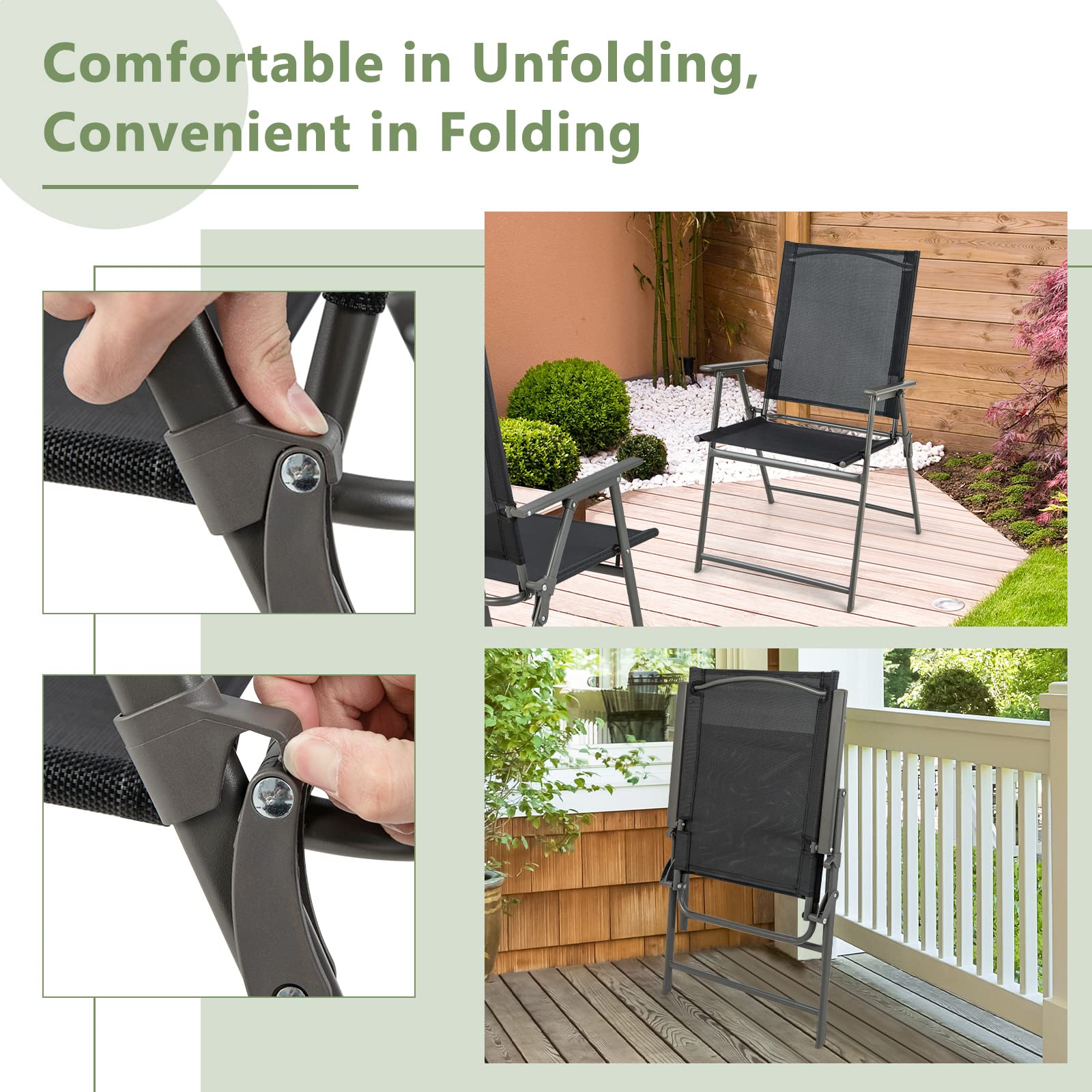 Giantex 4-Piece Patio Folding Chairs Set - Rustproof Metal Frame Outdoor Lawn Chairs for Porch, Deck, Garden, Backyard & Camping - Perfect for Picnics, BBQs, and Outdoor Relaxation