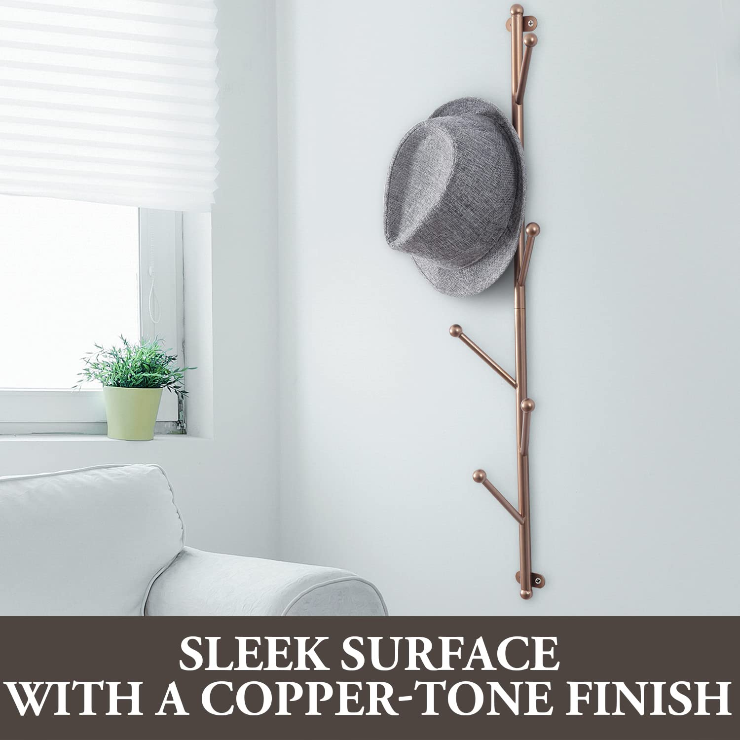 Modern Copper-Tone Wall Mounted Coat Rack with Hooks - Entryway Hanger for Hats, Jackets & Accessories - Perfect for Hallway, Mudroom or Bedroom Organization