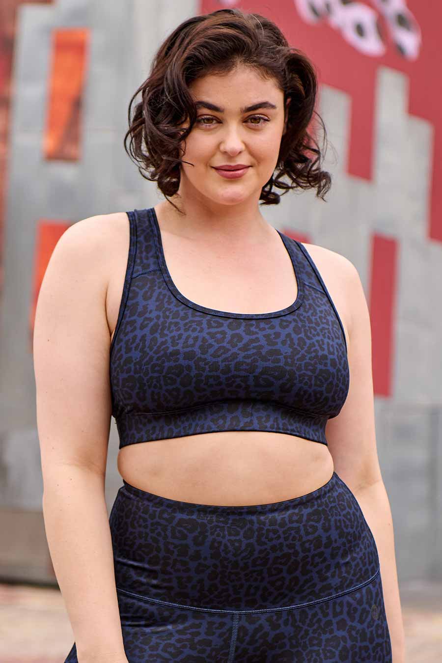 Training Move Crop Navy Leopard Print Workout Top - Perfect for Yoga, Gym & Running