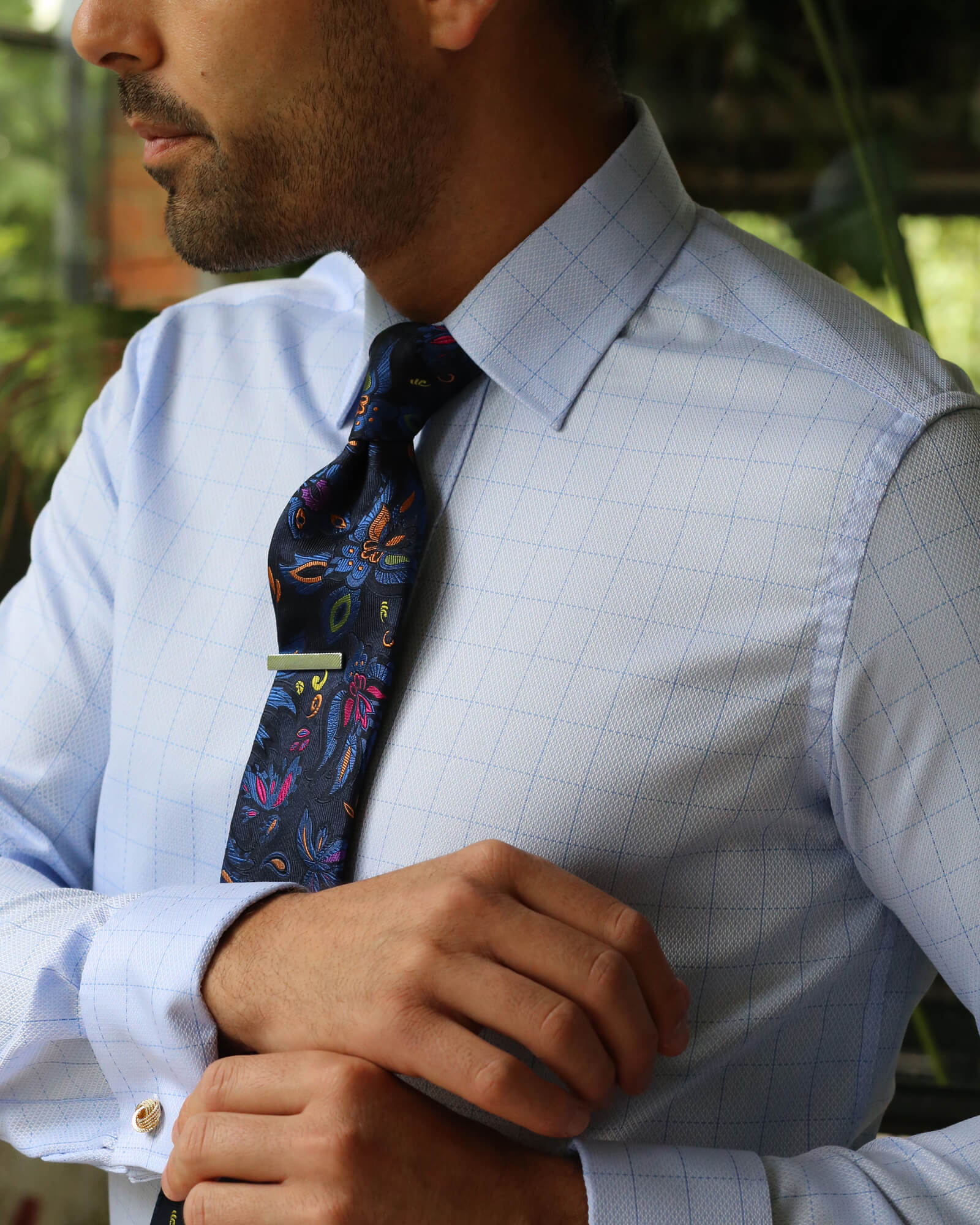 DÉCLIC Salinas Textured Check Button-Down Shirt for Men - Casual Blue Plaid Flannel Shirt | Perfect for Outdoor Adventures, Date Nights & Layered Fall Fashion