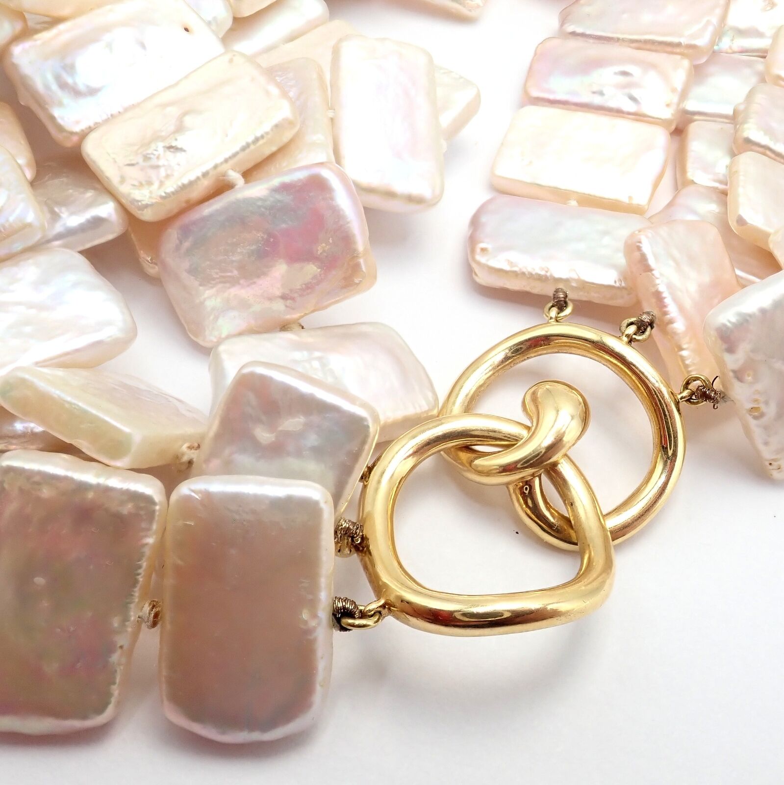 Angela Cummings 18k Yellow Gold Mother of Pearl Three Row Necklace | Vintage 1984 Jewelry | Luxury Statement Piece for Evening Wear & Special Occasions