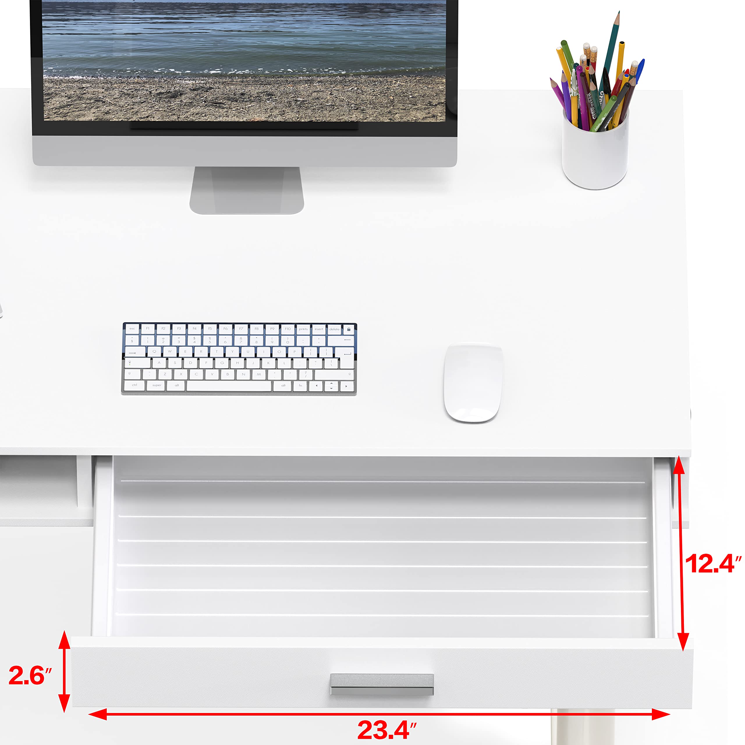 SHW Claire 40-Inch Electric Height Adjustable Standing Desk with Drawer - White | Home Office & Gaming Workstation for Ergonomic Comfort