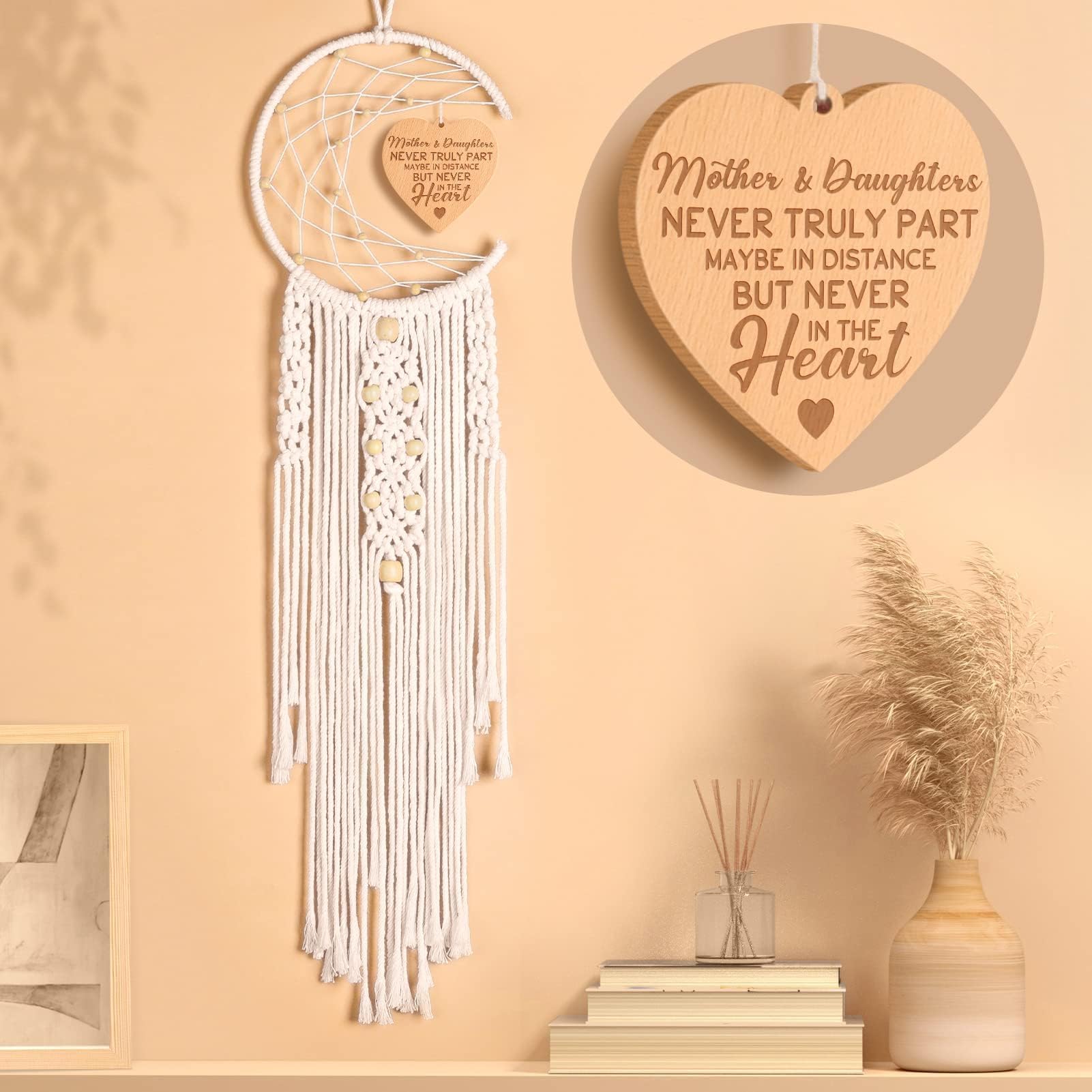 Dream Catcher with Heart Pendant - Unique Mother's Day Gift for Mom, Stepmother or Mother-in-Law from Daughter or Son | Boho Home Wall Decor for Easter, Birthday & New Moms | Perfect for Bedroom, Nursery & Living Room Decorations