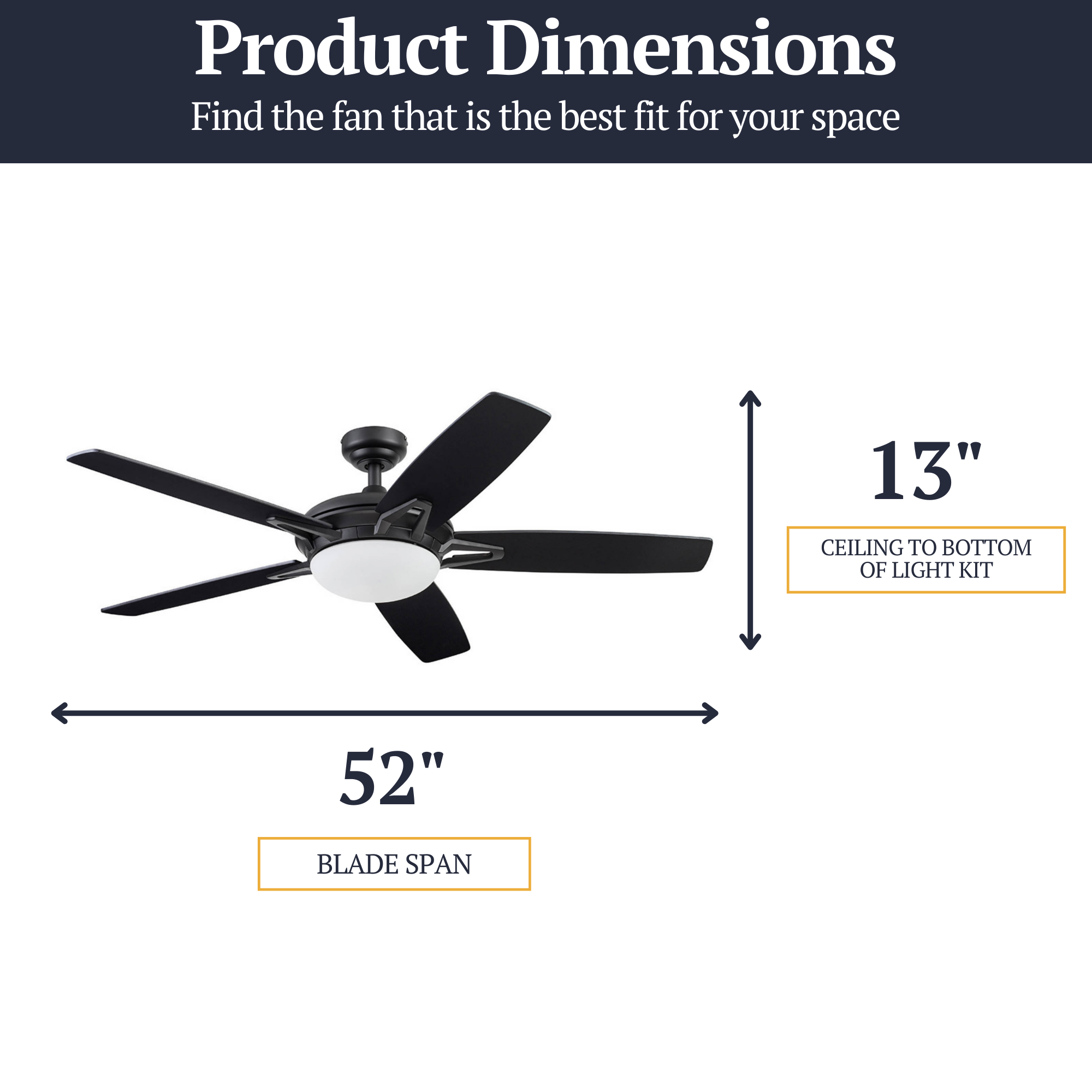 52 Inch Matte Black Ceiling Fan with Remote Control - Modern Indoor Cooling for Living Room, Bedroom & Office