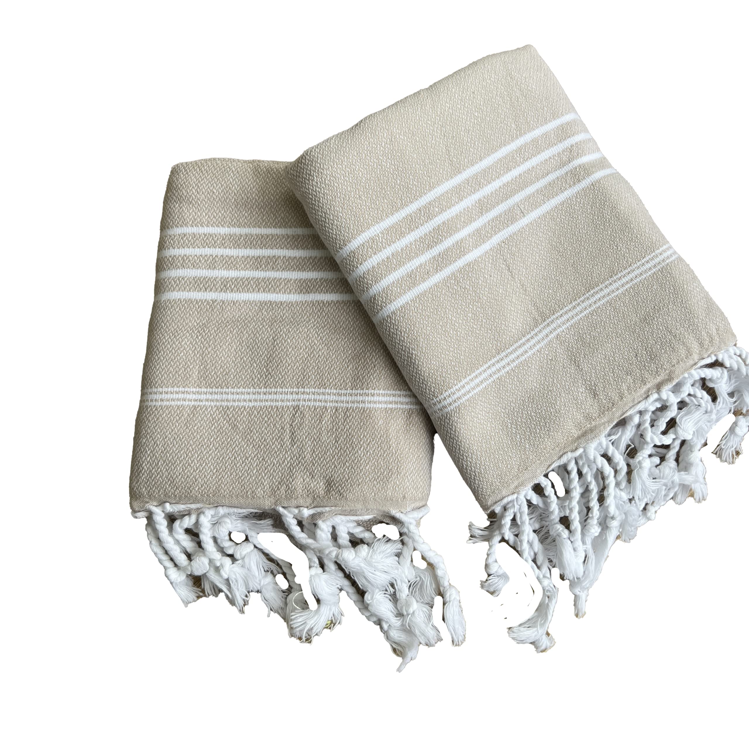 Turkish Cotton Hand Towels Set - 100% Quick Dry Kitchen & Bathroom Towels with Hanging Loop - Boho Farmhouse Decor for Kitchen, Bath, Tea Time & Home Decor - Beige