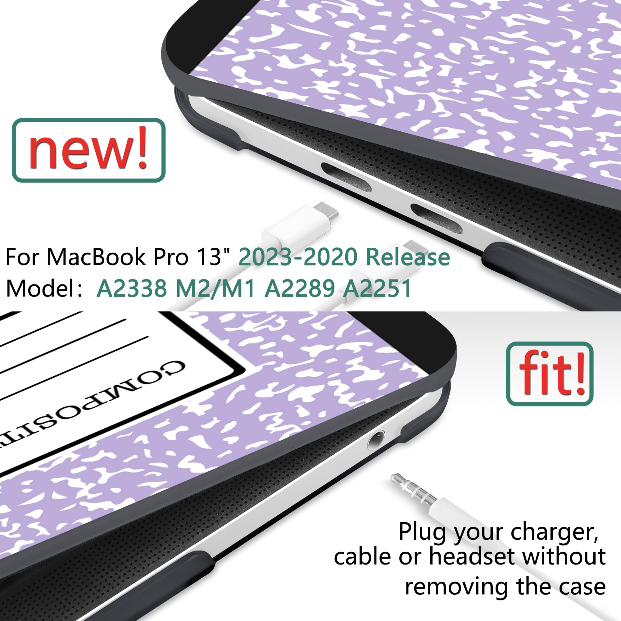 Premium Hard Shell Case for MacBook Pro 13 Inch (2020-2022 M1/M2 Chip Models A2338/A2251/A2289) - Protective Cover with Keyboard & Camera Shield in Stylish Composition Book Purple | Perfect for Work, School & Travel Protection