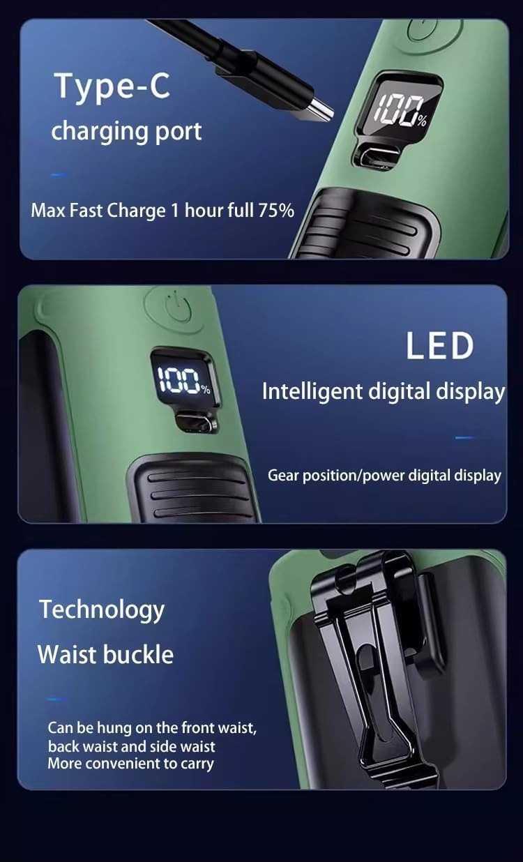 10000mAh Portable Waist Fan with Power Bank - Rechargeable Hanging Neck Fan, Strong Wind Cooling Fan with LED Light for Outdoor Sports, Hiking, Camping & Emergency Use (Green)