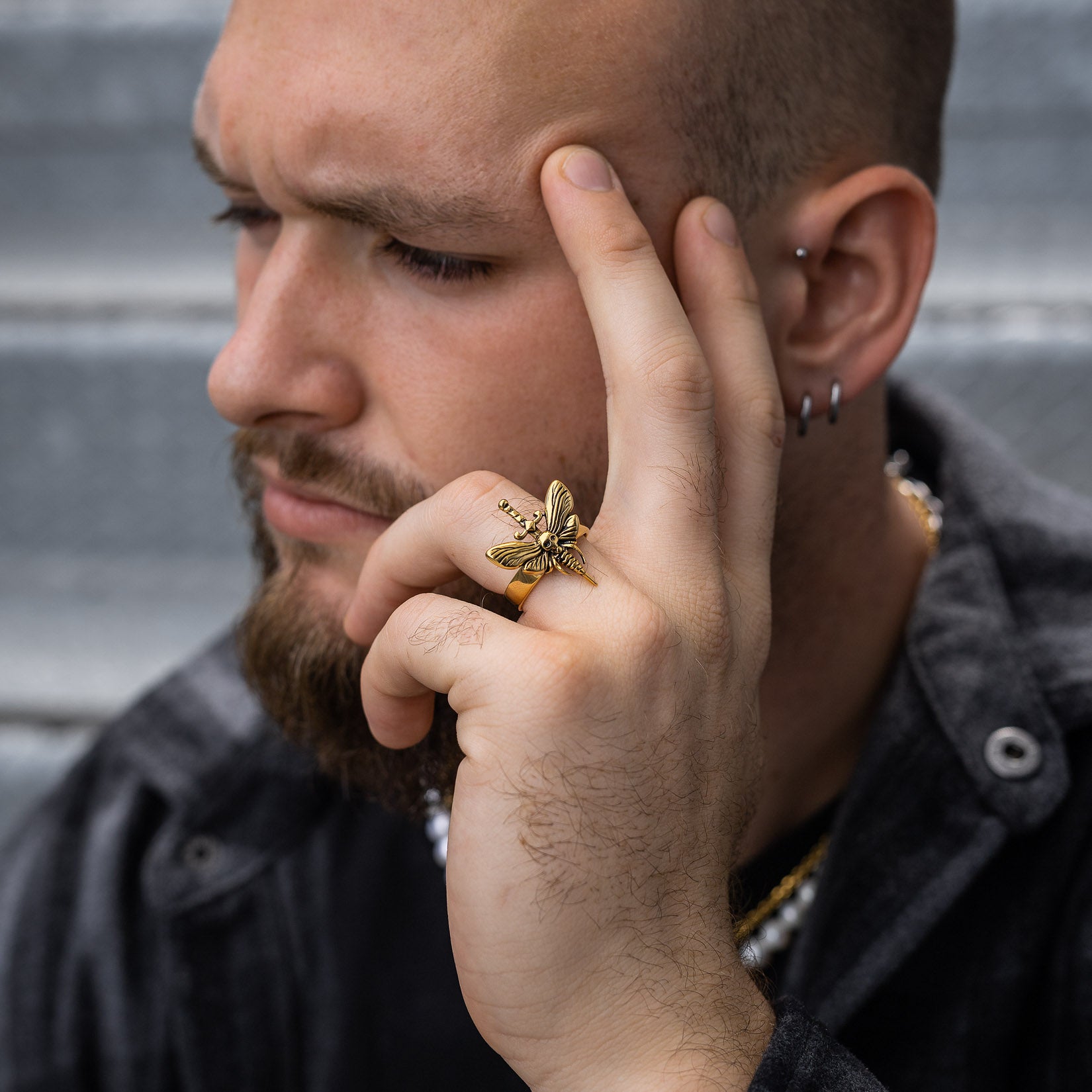 Gold Death's Head Moth Ring - Gothic Jewelry for Women & Men - Perfect for Halloween, Steampunk & Alternative Fashion Accessories