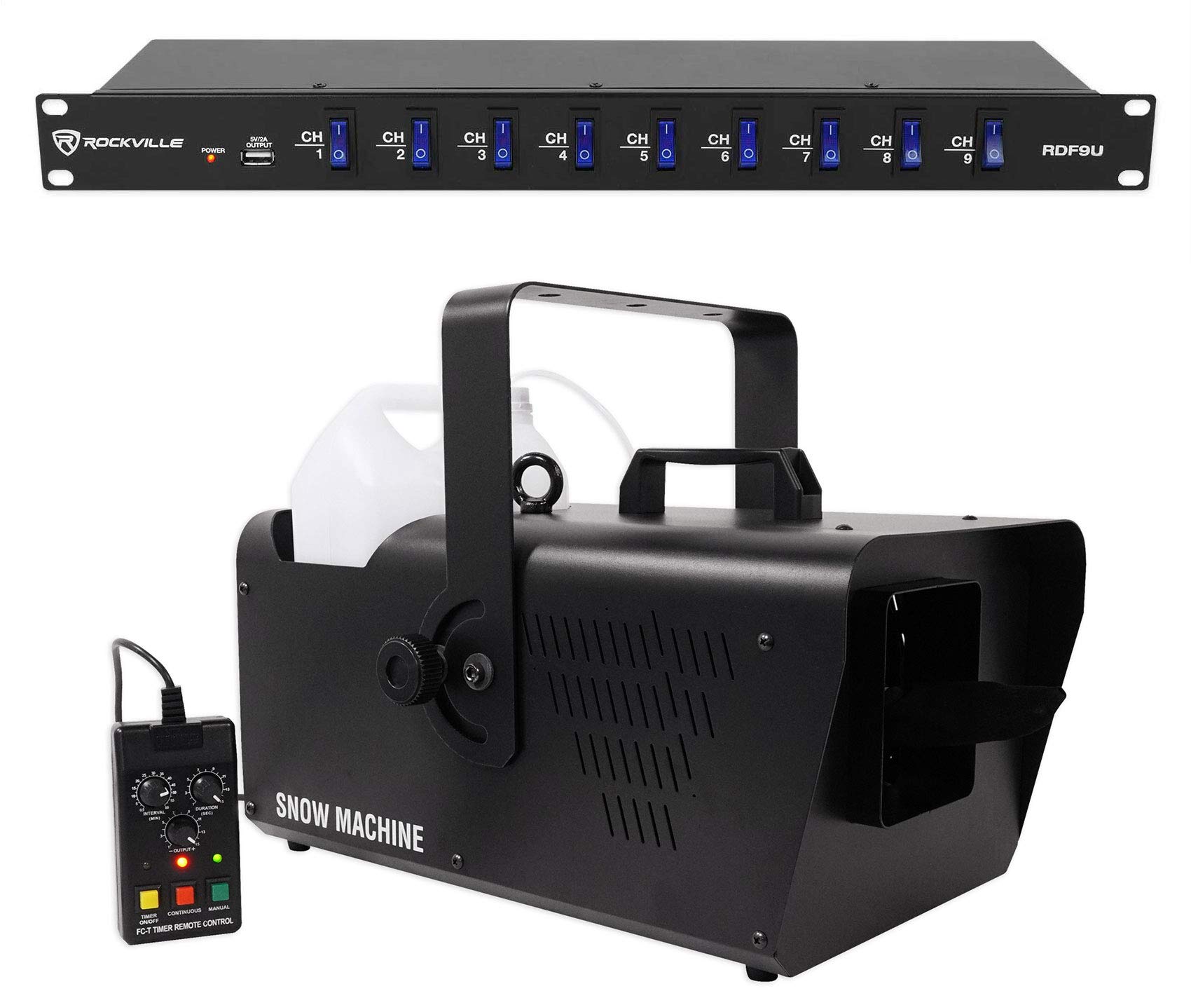 Chauvet DJ SM 250 DMX Snow Machine with Wired Timer Remote - Professional Winter Effect for Parties, Events, and Stage Performances | SM250 + Power Strip Included