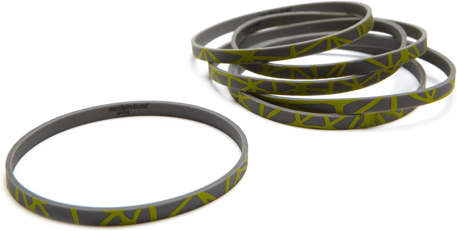 Modern-Twist Stretchy Silicone Link Bracelet Bands for Women & Girls - 6-Pack Set (Chartreuse on Gray) - Fashionable Hair & Wrist Accessories for Everyday Wear, Sports & Gifts