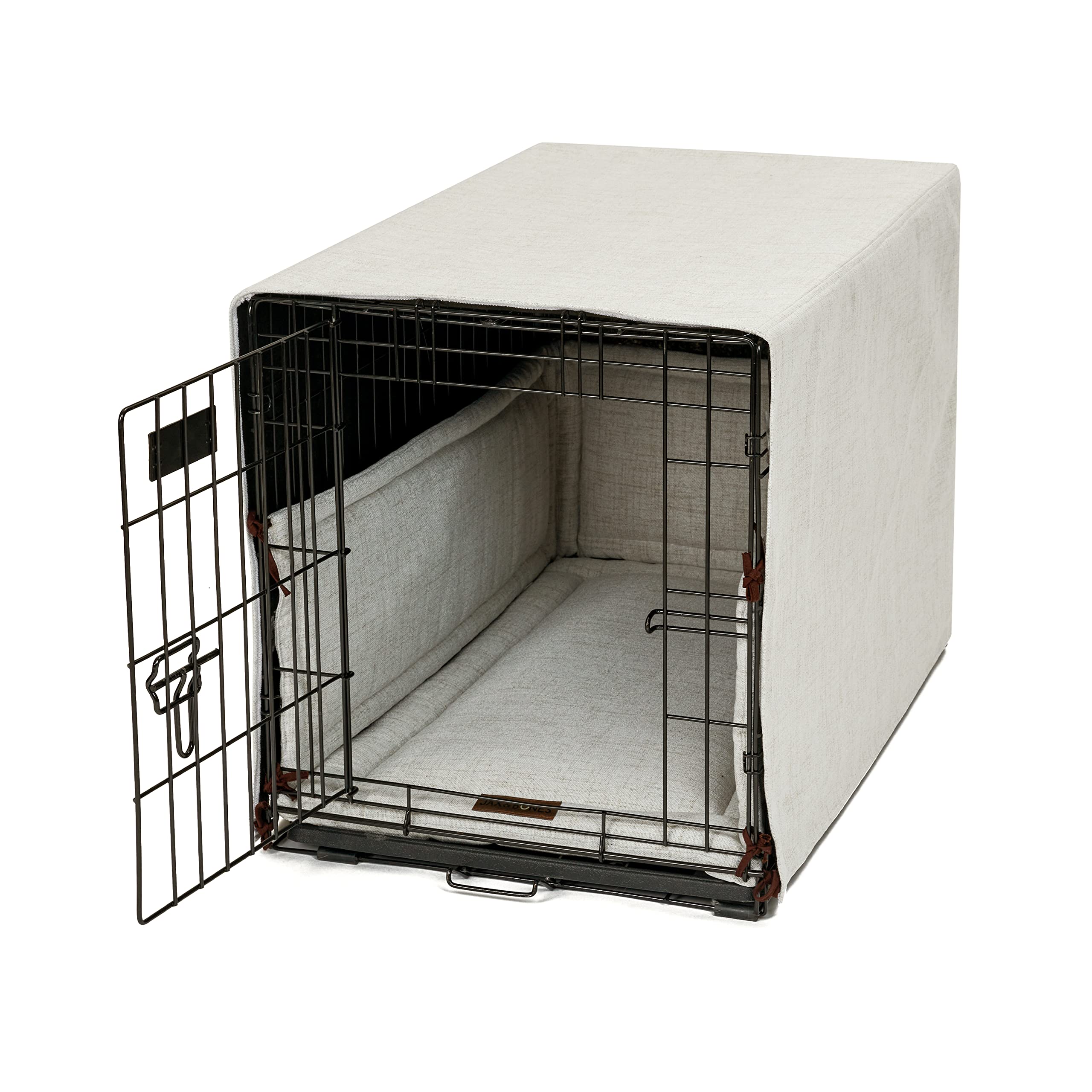 Jax & Bones Dog Crate Cover & Cushion Set - Premium Kennel Bed, Breathable Cover & Soft Liner with Bumper Protection - Large Size, Lark Ivory Color - Made in USA - Perfect for Home, Travel & Vet Visits