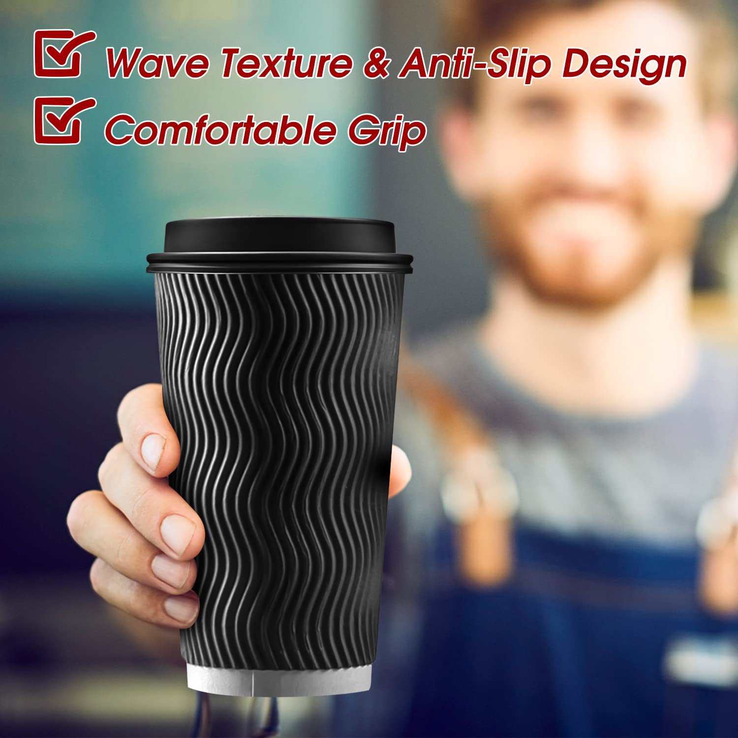 16 oz Disposable Coffee Cups 100 Pack - Insulated Paper Cups with Lids for Coffee, Tea & Hot Chocolate - Perfect for Coffee Shops & Takeout