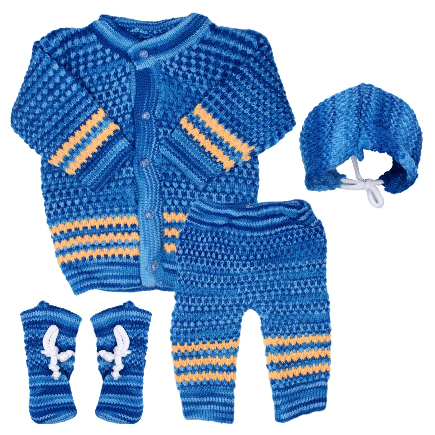 Soft & Warm Woolen Baby Suit Set - Newborn Winter Wear 4-Piece Outfit with Pajamas, Cap & Socks for Boys & Girls (0-3 Months) - Perfect for Cold Weather & Indoor Comfort