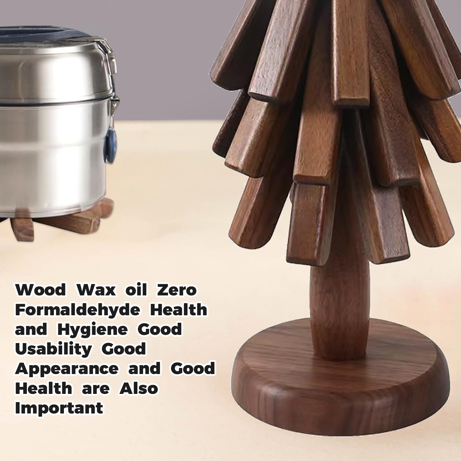 Wooden Tree Coasters & Trivets Set - 4pcs for Hot Pots & Pans (Walnut) - Perfect for Dining & Kitchen Protection