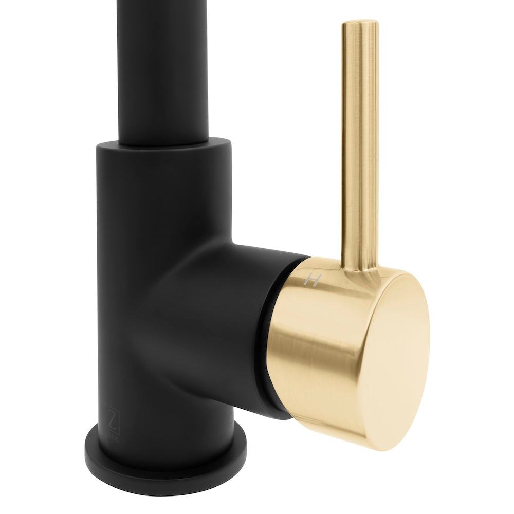 ZLINE Autograph Edition Sierra Pull Down Spring Single Handle Kitchen Faucet in Matte Black & Champagne Bronze - High Arc Commercial Style for Modern Farmhouse & Industrial Kitchens (SRA KF ZMBCB)