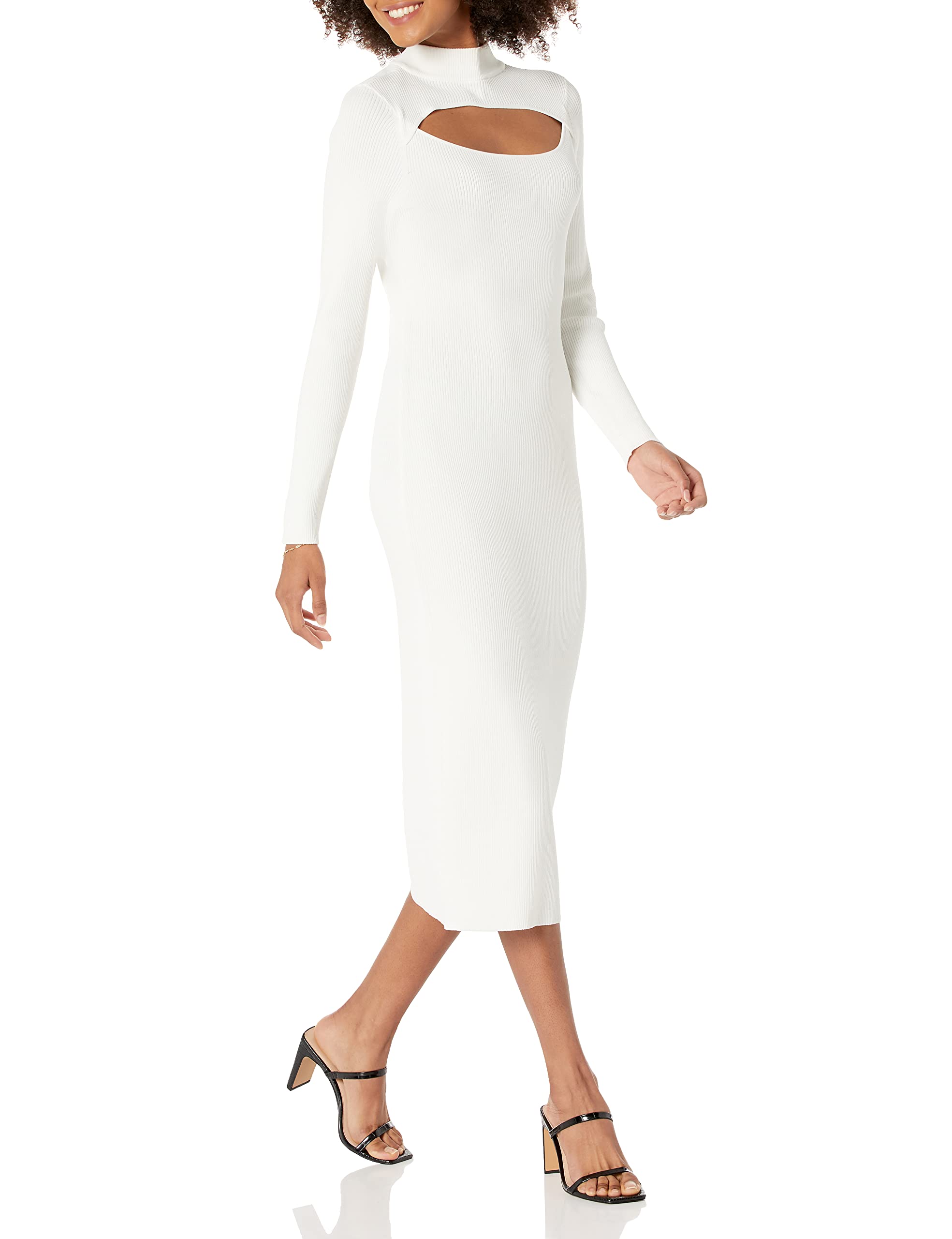 The Drop Women's Chantal Midi Bodycon Dress - Fitted Cutout Rib Design for Night Out, Party & Date Night | Elegant Bodycon Dress for Women | Sexy Clubwear & Cocktail Dress