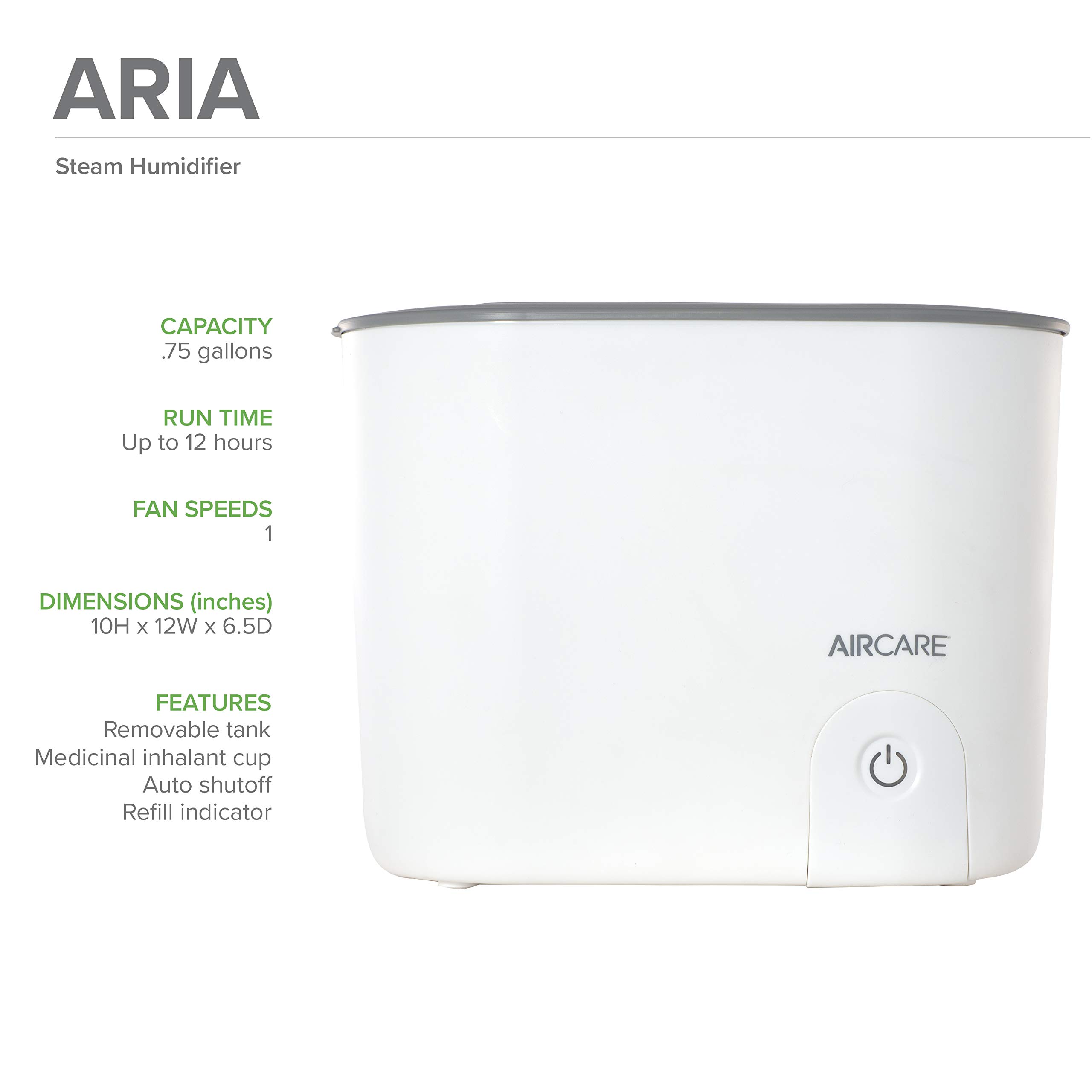 AIRCARE Aria Whisper Quiet Steam Humidifier for Large Rooms up to 380 sq ft - Ultrasonic Cool Mist Humidifier for Bedroom, Nursery, Office & Dry Air Relief
