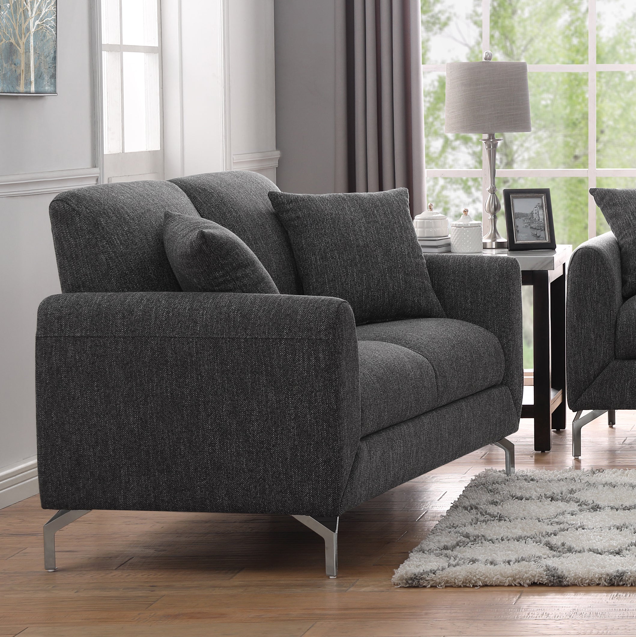 Noreen Contemporary Gray Fabric Rounded Arm Loveseat Sofa - Modern Small Couch for Living Room, Apartment & Office