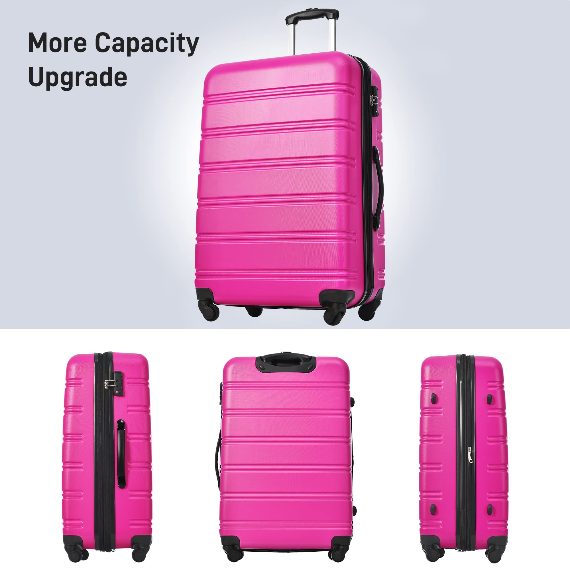 Merax 3-Piece Luggage Set - Airline Approved Carry-On Suitcases with Expandable Hard Shell & Spinner Wheels (Pink) - Perfect for Travel, Business Trips & Vacations