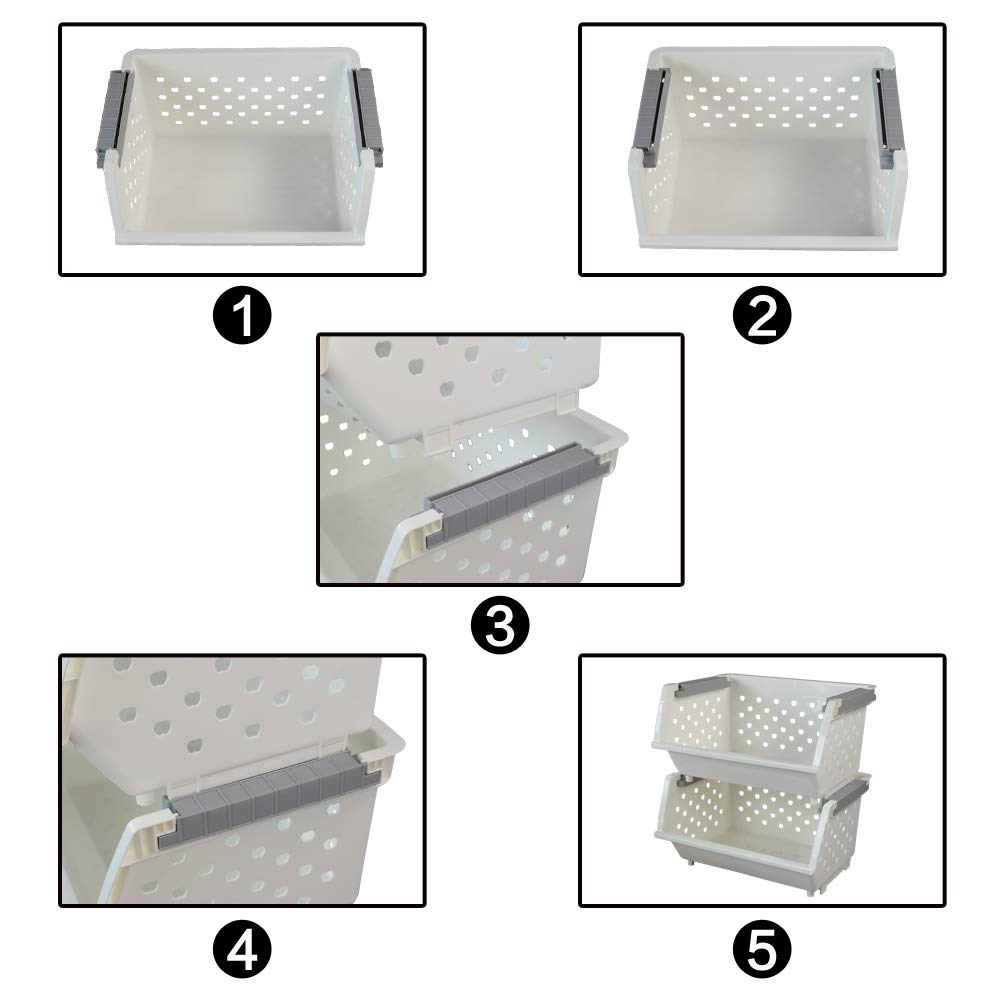 Fiaze 3-Pack White Plastic Stackable Kitchen Storage Baskets & Bins with Open Front - Perfect for Pantry Organization, Cabinet Storage, and Home Decluttering