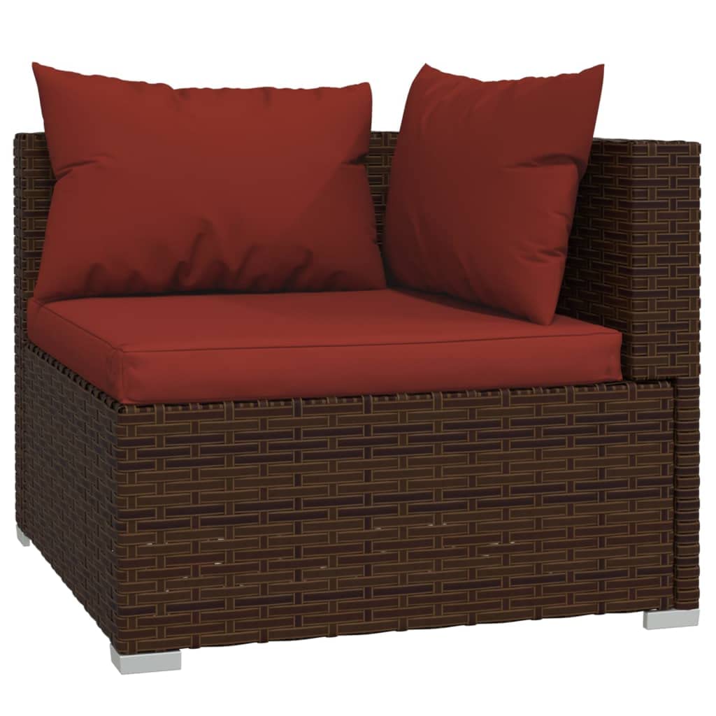 vidaXL 9-Piece Brown Poly Rattan Patio Lounge Set with Cinnamon Red Cushions - Weather-Resistant Outdoor Furniture for Garden, Poolside & Backyard Relaxation